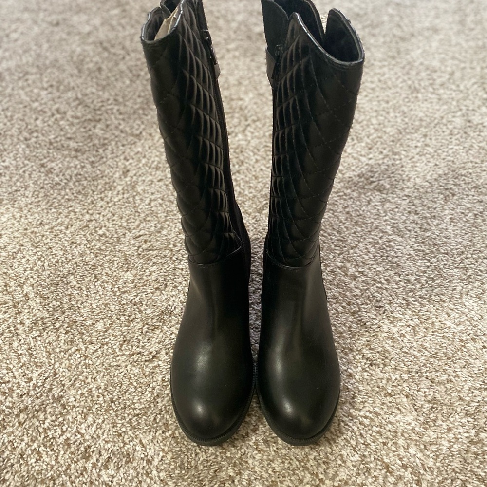 Kids Black Quilted Tall Boots